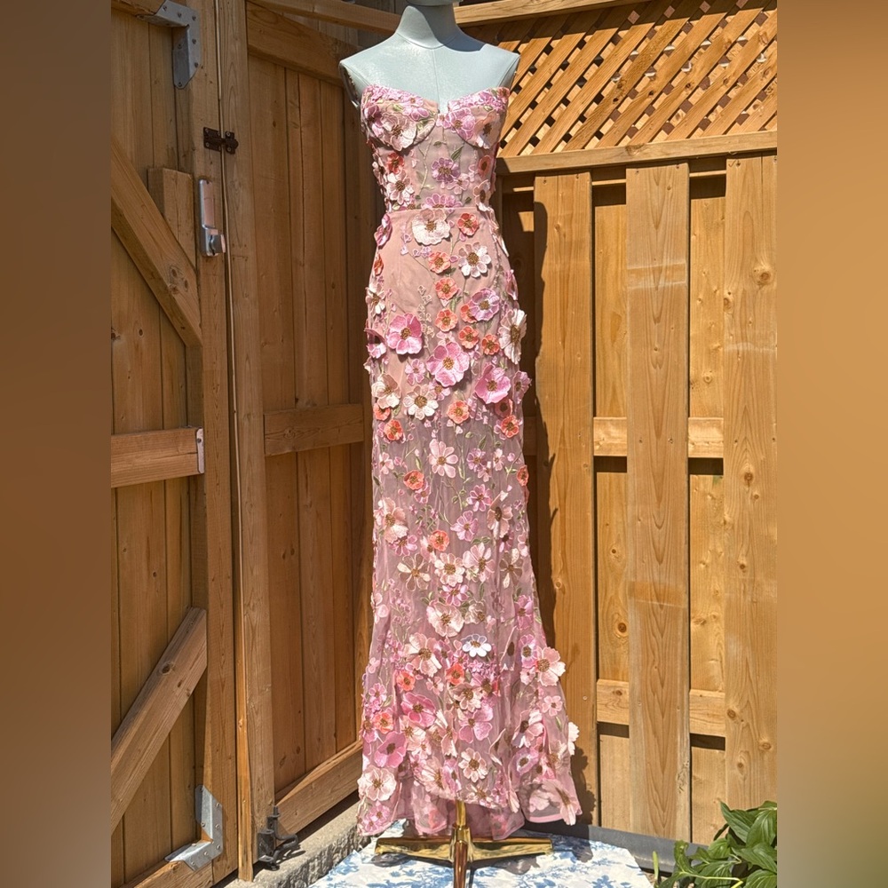 🆕 BRONX & BANCO 🧿 NWOT Jasmine Floral-Appliqued Gown, Pastel Pink Sz S US 4 - Picture 11 of 16